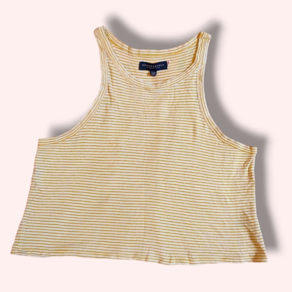 Aeropostale Mustard and Cream Striped Tank Top